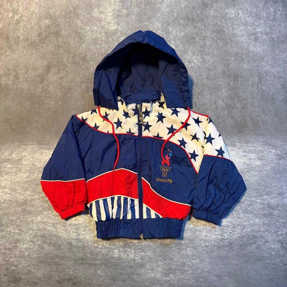 Vtg 1996 Atlanta Olympics Kids Windbreaker Jacket 3T Mighty Mac Team USA Hooded